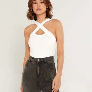 White Criss Cross Halter Bodysuit